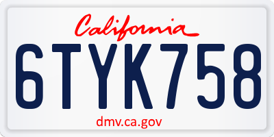 CA license plate 6TYK758