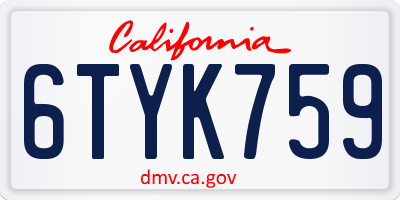 CA license plate 6TYK759
