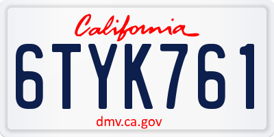 CA license plate 6TYK761