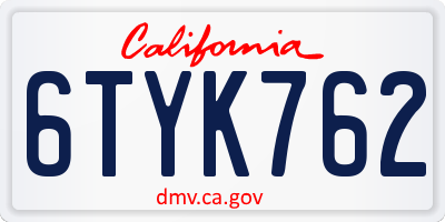CA license plate 6TYK762