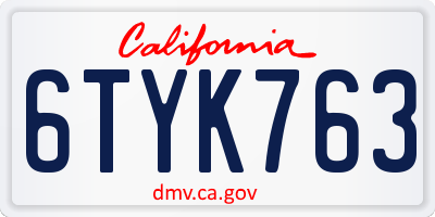 CA license plate 6TYK763