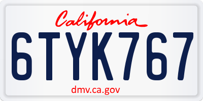 CA license plate 6TYK767