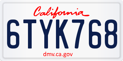 CA license plate 6TYK768