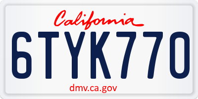 CA license plate 6TYK770