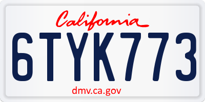 CA license plate 6TYK773
