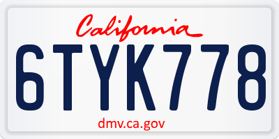 CA license plate 6TYK778
