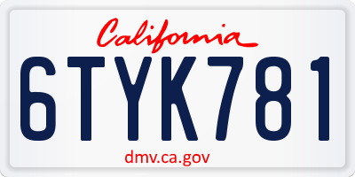 CA license plate 6TYK781