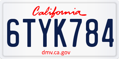 CA license plate 6TYK784