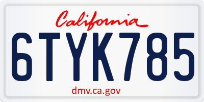 CA license plate 6TYK785
