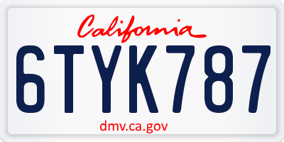 CA license plate 6TYK787