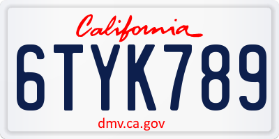 CA license plate 6TYK789