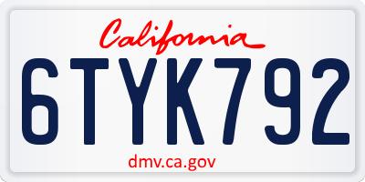CA license plate 6TYK792