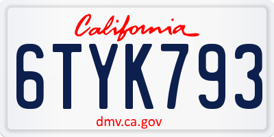 CA license plate 6TYK793