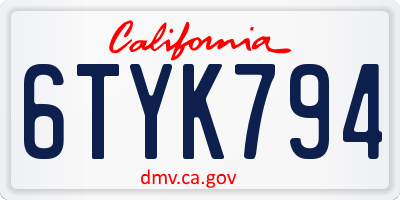 CA license plate 6TYK794