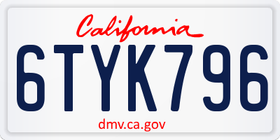 CA license plate 6TYK796