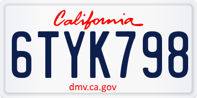 CA license plate 6TYK798