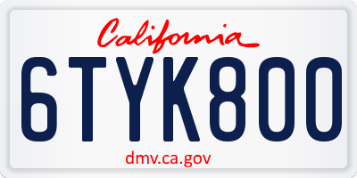 CA license plate 6TYK800