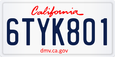 CA license plate 6TYK801