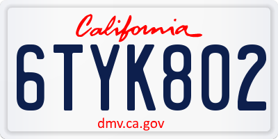CA license plate 6TYK802