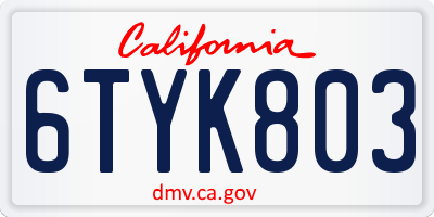 CA license plate 6TYK803