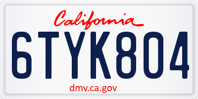 CA license plate 6TYK804