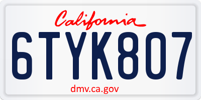 CA license plate 6TYK807
