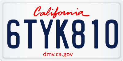 CA license plate 6TYK810