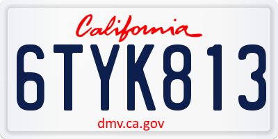 CA license plate 6TYK813