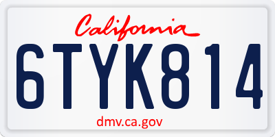 CA license plate 6TYK814