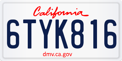 CA license plate 6TYK816