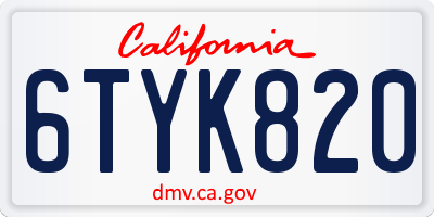 CA license plate 6TYK820