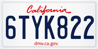 CA license plate 6TYK822