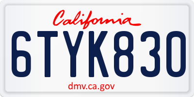 CA license plate 6TYK830