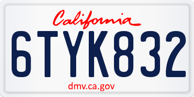 CA license plate 6TYK832