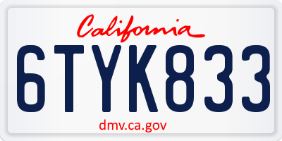 CA license plate 6TYK833