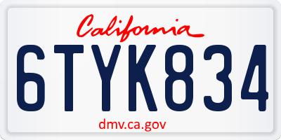 CA license plate 6TYK834