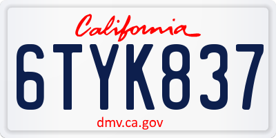 CA license plate 6TYK837