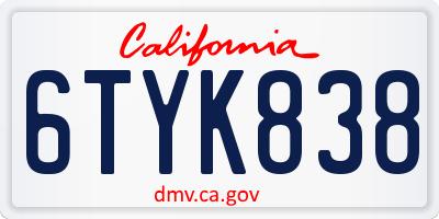 CA license plate 6TYK838