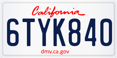 CA license plate 6TYK840