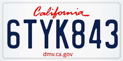 CA license plate 6TYK843