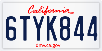 CA license plate 6TYK844