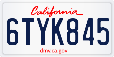 CA license plate 6TYK845