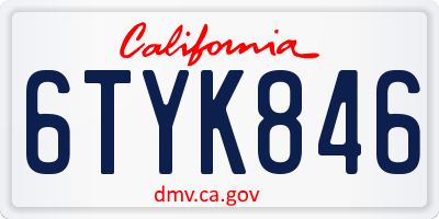 CA license plate 6TYK846
