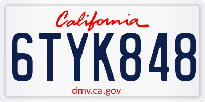 CA license plate 6TYK848