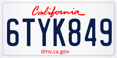 CA license plate 6TYK849