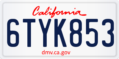 CA license plate 6TYK853