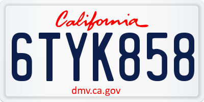 CA license plate 6TYK858