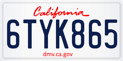 CA license plate 6TYK865