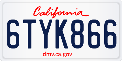CA license plate 6TYK866