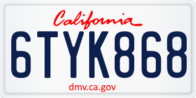 CA license plate 6TYK868